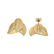 Ion Plating(IP) 304 Stainless Steel Earrings, Leaf, Real 18K Gold Plated, 19x22mm(STAS-S125-06G)