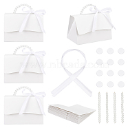 Wedding Paper Candy Gift Packaging Boxes with Polyester Ribbon and PVC Bead Chain, Foldable Storage Boxes for Wedding, White, 132x75x85mm(CON-WH0089-68)