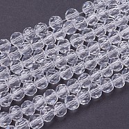 Glass Beads Strands, Faceted(32 Facets), Round, Clear, 6mm, Hole: 1.2mm, about 88~91pcs/strand, 19.49 inch~20.08 inch(49.5~51cm)(EGLA-J042-6mm-12)