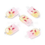 Resin Pendants, with Platinum Tone Iron Loop, Imitation Food, Ice-lolly with Fruit, Watermelon Pattern, 37x16.5x17.5mm, Hole: 2mm(RESI-M024-02D)