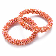 AB Color Plated Faceted Opaque Glass Beads Stretch Bracelets, Womens Fashion Handmade Jewelry, Coral, Inner Diameter: 1-3/4 inch(4.5cm)(BJEW-S144-003D-04)