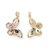 Brass Micro Pave Colorful Cubic Zirconia Pendants, Butterfly Charm, Real 18K Gold Plated, 21x26x4mm, Hole: 2.8x4.5mm(KK-E068-VC408)