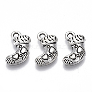 Tibetan Style Alloy Charms, Lead Free & Cadmium Free, Christmas Theme, Christmas Stockings, Antique Silver, 14.5x12x2.5mm, Hole: 1.6mm, about 600pcs/500g(TIBE-N010-26AS-RS)