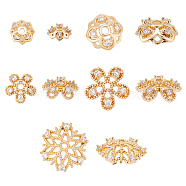 SUPERFINDINGS 10Pcs 5 Style Brass Fancy Bead Caps, with Rhinestone, Flower, Light Gold, 6.5~12.5x2~4mm, Hole: 1~2mm, 2pcs/style(KK-FH0002-46)