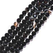 Natural Striped Agate/Banded Agate Beads Strands, Round, Dyed, Black, 8mm, Hole: 1mm, about 48pcs/strand, 15.5 inch(G-G391-8mm-01)