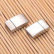Mixed Smooth & Matte 304 Stainless Steel Rectangle Magnetic Clasps with Glue-in Ends, Stainless Steel Color, 20x12x5mm, Hole: 3x10mm(STAS-I045-05)