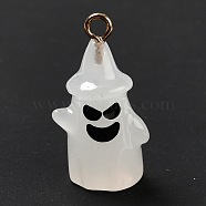 Halloween Theme Opaque Resin Pendants, with Light Gold Tone Alloy Findings, Ghost with Hat, WhiteSmoke, 21x11x8.5mm, Hole: 1.5mm(CRES-B005-07B)