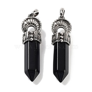 Natural Obsidian Pointed Big Pendants, Faceted Bullet Charms with Rack Plating Antique Silver Plated Alloy Horn, 61~62x17.5x16mm, Hole: 7x6.5mm(G-Q163-02AS-01)