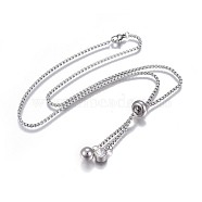 304 Stainless Steel Pendant Necklaces, with Box Chain, Rhinestone and Lobster Claw Clasps, Round, Stainless Steel Color, 20.27 inch(51.5cm)(NJEW-P252-07P)