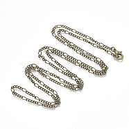 Brass Coated Iron Figaro Chain Necklace Making, with Lobster Claw Clasps, Antique Bronze, 32 inch(81.5cm)(MAK-T006-03AB)