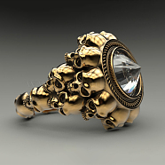 Crystal Rhinestone Cone Chunky Finger Ring, Alloy Skull Gothic Ring for Men Women, Antique Golden, US Size 10(19.8mm)(SKUL-PW0002-020D-01AG)