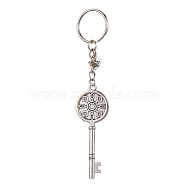 Iron Split Keychains, with Alloy Pendants, Key & Heart, Antique Silver, 12.6cm(KEYC-JKC00608-04)