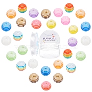 SUNNYCLUE Transparent Stripe Resin Beads, Round, with Clear Elastic Crystal Thread, Mixed Color, 8mm, Hole: 2mm, 11 colors, 20pcs/color, 220pcs/box(RESI-SC0001-42)