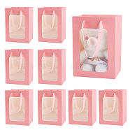 Rectangle Paper Bags, with Ribbon Handles and Windows, for Gift Bags and Shopping Bags, Pink, 38cm(CARB-WH0015-01B)