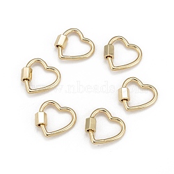 Brass Screw Carabiner Lock Charms, for Necklaces Making,  Heart, Golden, 18.5x18.5x2mm, Screw: 6x5.5mm(KK-T047-04G)
