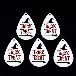 Spray Painted Iron Pendants, Rubberized Style, 3D Printed,  Halloween Word TRICK or TREAT Print Pattern, Teardrop, FireBrick, 27.5x18x0.5mm, Hole: 1.2mm(IFIN-T016-69)