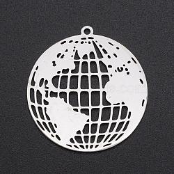 201 Stainless Steel Pendants, Laser Cut, The Earth, Stainless Steel Color, 32.5x30.5x1mm, Hole: 1.6mm(STAS-S105-LA226)