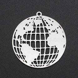 Non-Tarnish 201 Stainless Steel Pendants, Laser Cut, The Earth, Stainless Steel Color, 32.5x30.5x1mm, Hole: 1.6mm(STAS-S105-LA226)