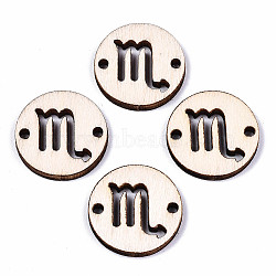 Unfinished Natural Poplar Wood Links Connectors, Laser Cut, Flat Round with Constellation, Scorpio, 19.5x2.5mm, Hole: 2mm(WOOD-S045-139A-07)