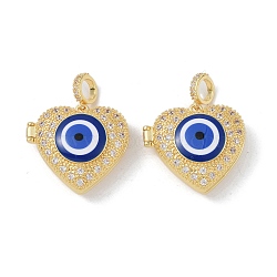 Rack Plating Brass Pendant, with Enamel & Cubic Zirconia, Lead Free & Cadmium Free, Long-Lasting Plated, Heart & Evil Eye
, Real 18K Gold Plated, 24x25.5x10mm, Hole: 5mm(KK-H476-07G)