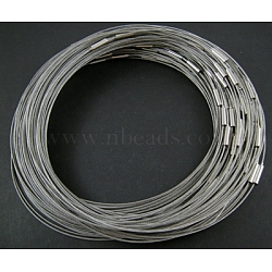 Steel Wire Necklace Making, with Brass Magnetic Clasps, 1mm, Silver, 16.5 inch(X-SWM09B)
