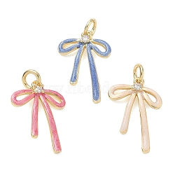 Rack Plating Brass Pave Clear Cubic Zirconia Pendants, Bowknot Charms, with Enamel & Jump Ring & Glitter Powder, Cadmium Free & Lead Free, Long-Lasting Plated, Real 18K Gold Plated, Mixed Color, 20x13x2.5mm, Hole: 3.5mm(CU-CBA01AA-02-G)