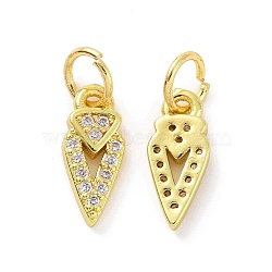 Brass Micro Pave Clear Cubic Zirconia Pointed Charms, with Jump Ring, Darts, Real 18K Gold Plated, 12x5x2mm, Hole: 3.2mm(KK-E068-VF075)