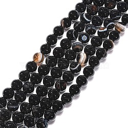 Natural Black Agate Beads Strands, Round, Dyed & Heated, Black, 8mm, Hole: 1mm, about 48pcs/strand, 15.5 inch(G-G391-8mm-01)