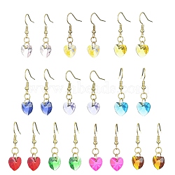 10 Pair 10 Color Glass Heart Dangle Earrings, Golden 304 Stainless Steel Drop Earrings, Mixed Color, 33x10mm, 1 Pair/color(EJEW-JE05354)