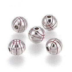 Brass Enamel Beads, Long-Lasting Plated, Basketball, Real Platinum Plated, 9mm, Hole: 2.2mm(KK-L179-07P)