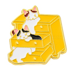 Golden Zinc Alloy Brooches, Cartoon Cat Enamel Pins, Cabinet, 37.5x26.5x1.6mm(JEWB-Z015-01D)