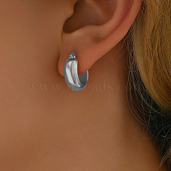 Minimalist European and American Style 201 Stainless Steel Glossy Hoop Earrings for Women, Stainless Steel Color, 16mm(PD5223)