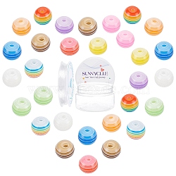 SUNNYCLUE Transparent Stripe Resin Beads, Round, with Clear Elastic Crystal Thread, Mixed Color, 8mm, Hole: 2mm, 11 colors, 20pcs/color, 220pcs/box(RESI-SC0001-42)