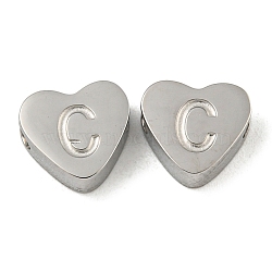 Tarnish Resistant 304 Stainless Steel Beads, Heart with Letter, Stainless Steel Color, Letter C, 7x8x3mm, Hole: 2mm(STAS-H219-16P-C)