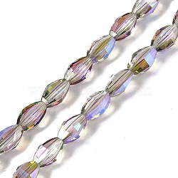 Electroplate Glass Beads Strands, Half Plated, Faceted, Oval, Thistle, 9.5x5.5mm, Hole: 1.2mm, about 60pcs/strand, 22.05''(56cm)(GLAA-Q101-03A-HP03)