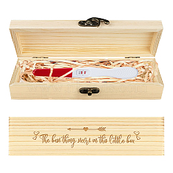 Rectangle Wooden Pregnancy Test Keepsake Box with Lock, Baby Annouced Engraved Case for Grandparents Dad Aunt and Uncle, Blanched Almond, Arrow, 20x5x3cm(CON-WH0103-001)