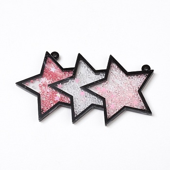 Plastic Big Pendants, with Glass Rhinestone Inside, Star, Mixed Color, 53x95x4mm, Hole: 2mm