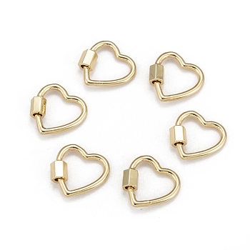 Brass Screw Carabiner Lock Charms, for Necklaces Making,  Heart, Golden, 18.5x18.5x2mm, Screw: 6x5.5mm