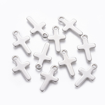 201 Stainless Steel Pendants, Cross, Stainless Steel Color, 20.5x12x1mm, Hole: 2mm