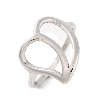 Non-Tarnish Hollow Heart 304 Stainless Steel Finger Rings for Women, Stainless Steel Color, 15mm, US Size 7(17.3mm)