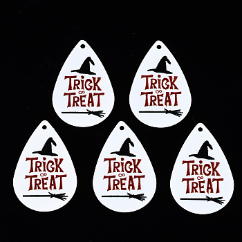 Spray Painted Iron Pendants, Rubberized Style, 3D Printed,  Halloween Word TRICK or TREAT Print Pattern, Teardrop, FireBrick, 27.5x18x0.5mm, Hole: 1.2mm