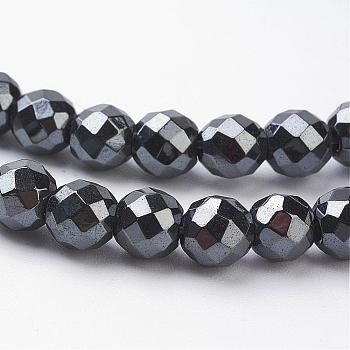 Magnetic Synthetic Hematite Beads Strands, 48 Faceted, Round, Black, about 6mm in diameter, hole:1mm, 69pcs/strand, 16 inch