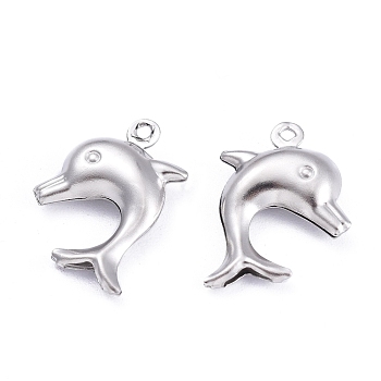 Dolphin 304 Stainless Steel Pendants, Stainless Steel Color, 21x16x4mm, Hole: 1mm