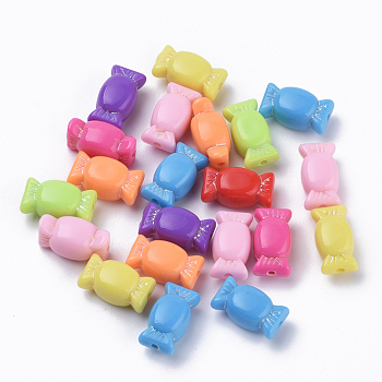 Plated Acrylic Beads, Opaque Beads Metal Enlaced, Candy, Mixed Color, 15.5x9x8mm, Hole: 2mm, about 750pcs/500g