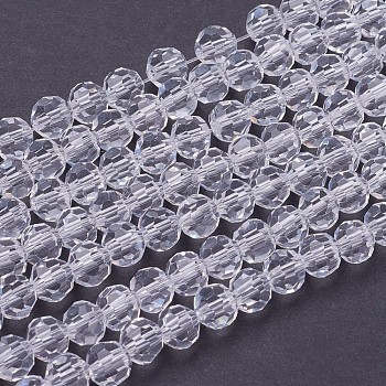 Glass Beads Strands, Faceted(32 Facets), Round, Clear, 6mm, Hole: 1.2mm, about 88~91pcs/strand, 19.49 inch~20.08 inch(49.5~51cm)