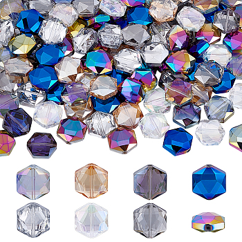 120Pcs 8 Colors Electroplate Glass Beads Strands, Hexagon, Faceted, AB Color, Mixed Color, 15.5x14mm, Hole: 1mm, 15pcs/color