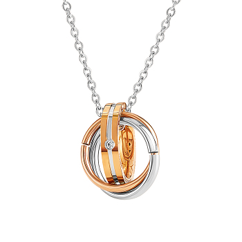 Women's 3 Circles Interlocking Pendant Necklace, Infinity Love Matching Necklace for Couples, Two Tone 316L Surgical Stainless Steel Necklace for Valentine's Day, Rose Gold, 18.90 inch(48cm)