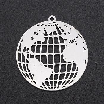 201 Stainless Steel Pendants, Laser Cut, The Earth, Stainless Steel Color, 32.5x30.5x1mm, Hole: 1.6mm