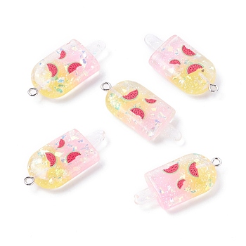 Resin Pendants, with Platinum Tone Iron Loop, Imitation Food, Ice-lolly with Fruit, Watermelon Pattern, 37x16.5x17.5mm, Hole: 2mm