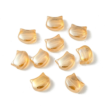 Electroplate Glass Beads, Pearl Luster Plated, Cat Shape, Sandy Brown, 8x10x5mm, Hole: 1.2mm